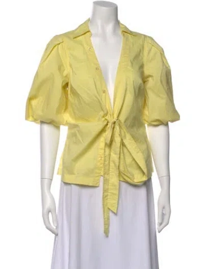 Pre-owned Simkhai V-neck Short Sleeve Blouse In Yellow
