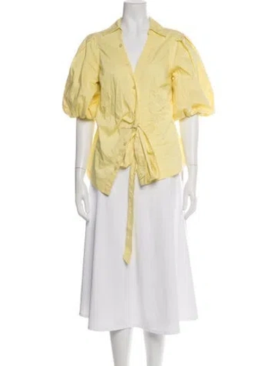 Pre-owned Simkhai V-neck Short Sleeve Blouse In Yellow