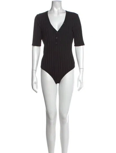 Pre-owned Simkhai V-neck Short Sleeve Bodysuit In Black