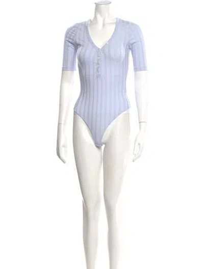 Pre-owned Simkhai V-neck Short Sleeve Bodysuit In Blue