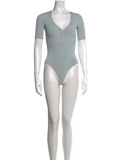 Pre-owned Simkhai V-neck Short Sleeve Bodysuit In Blue