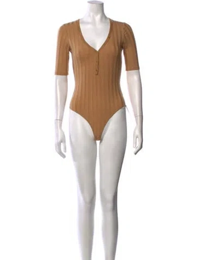 Pre-owned Simkhai V-neck Short Sleeve Bodysuit In Neutrals