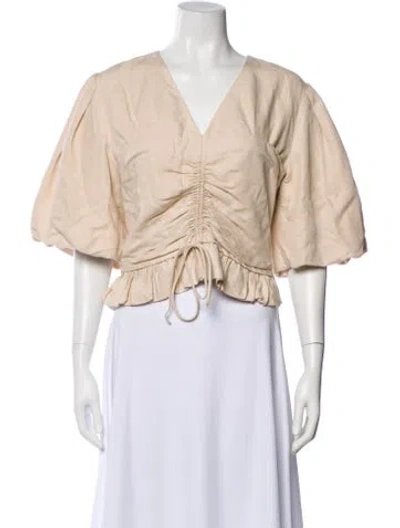 Pre-owned Simkhai V-neck Short Sleeve Crop Top In Neutral
