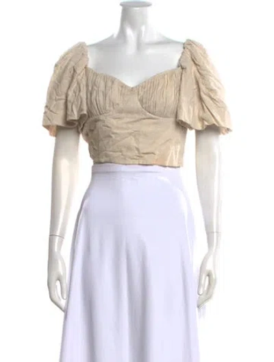 Pre-owned Simkhai V-neck Short Sleeve Crop Top In Neutrals