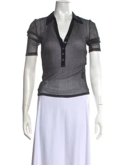 Pre-owned Simkhai V-neck Short Sleeve Polo In Black/metallic