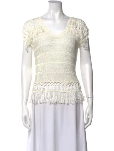 Pre-owned Simkhai V-neck Short Sleeve Top In Neutrals
