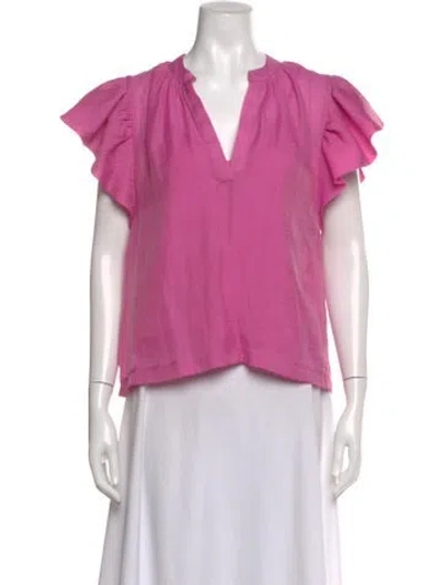 Pre-owned Simkhai V-neck Short Sleeve Top In Pink