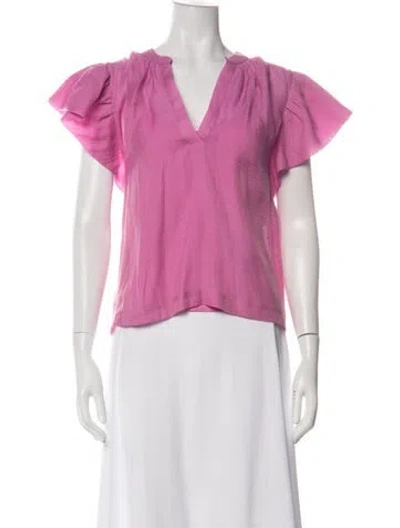 Pre-owned Simkhai V-neck Short Sleeve Top In Pink