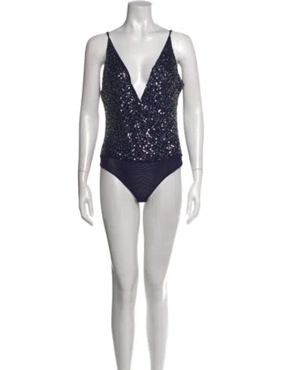 Pre-owned Simkhai V-neck Sleeveless Bodysuit In Blue