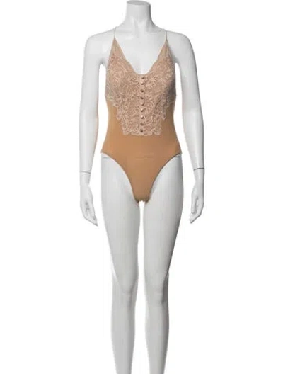Pre-owned Simkhai V-neck Sleeveless Bodysuit In Brown/neutrals