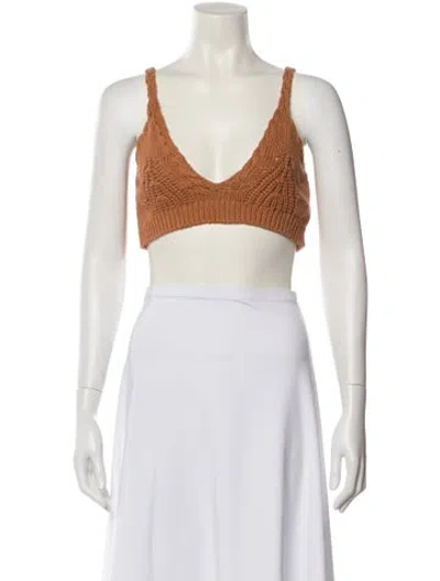 Pre-owned Simkhai V-neck Sleeveless Crop Top In Brown