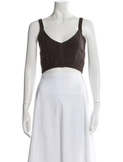 Pre-owned Simkhai V-neck Sleeveless Crop Top In Brown
