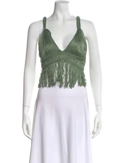 Pre-owned Simkhai V-neck Sleeveless Crop Top In Green