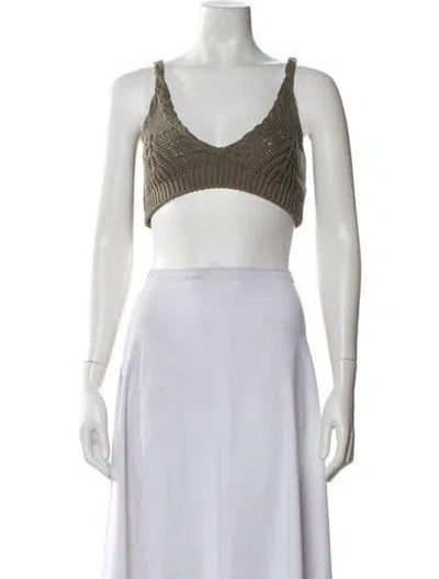 Pre-owned Simkhai V-neck Sleeveless Crop Top In Green