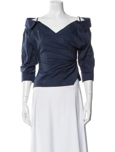 Pre-owned Simkhai V-neck Three-quarter Sleeve Blouse In Blue