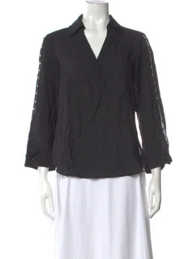 Pre-owned Simkhai V-neck Three-quarter Sleeve Blouse In Grey