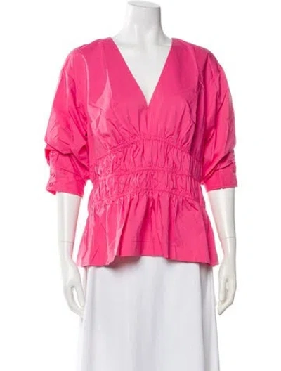 Pre-owned Simkhai V-neck Three-quarter Sleeve Blouse In Pink