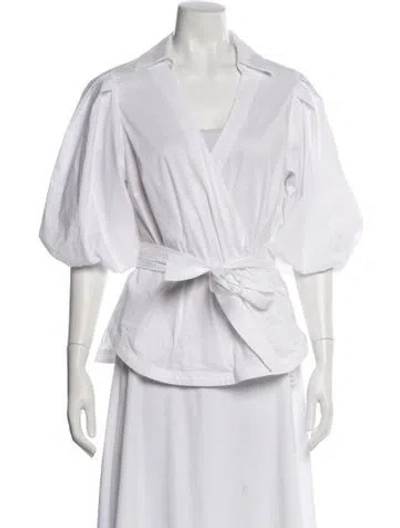 Pre-owned Simkhai V-neck Three-quarter Sleeve Blouse In White