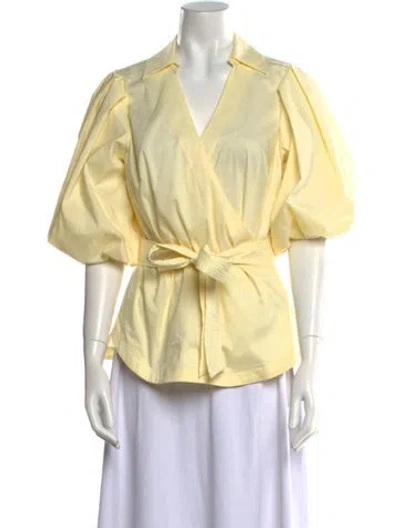 Pre-owned Simkhai V-neck Three-quarter Sleeve Blouse In Yellow