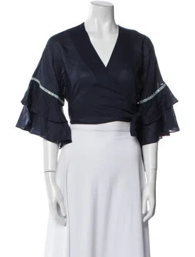 Pre-owned Simkhai V-neck Three-quarter Sleeve Crop Top W/ Tags In Blue