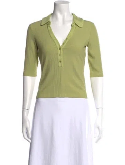 Pre-owned Simkhai V-neck Three-quarter Sleeve Polo In Green