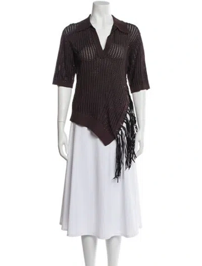 Pre-owned Simkhai V-neck Three-quarter Sleeve Top In Brown