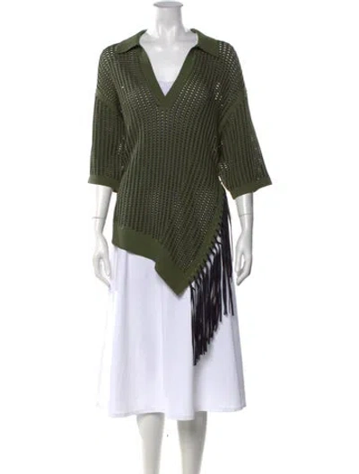 Pre-owned Simkhai V-neck Three-quarter Sleeve Top W/ Tags In Green