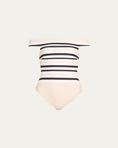 Simkhai Walker Off-shoulder One-piece Swimsuit In Sand