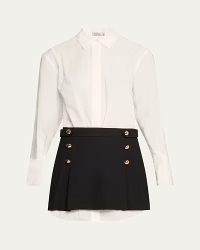 Simkhai Warren Long-sleeve Combo Shirtdress In White Multi