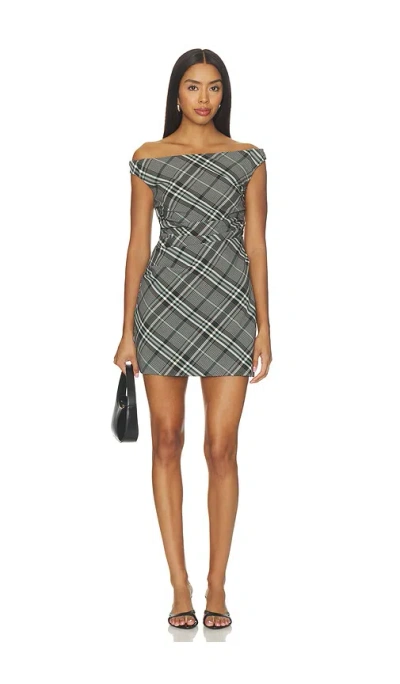 Simkhai Wells Off-shoulder Mini Dress In Everglade Plaid