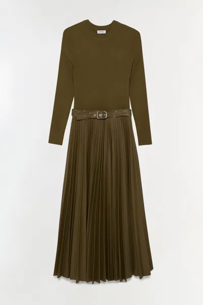 Simkhai Women's Abilene Knit Combo Midi Dress In Alligator In Green