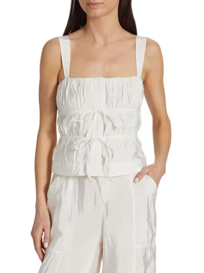 Simkhai Abilene Tie-detailed Ruched Poplin Top In White