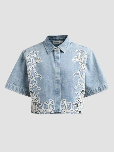 Simkhai Women's Albaine Embroidered Denim Shirt In Purple