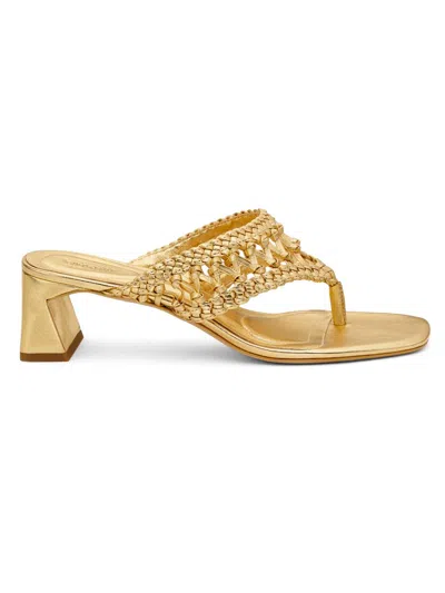 Simkhai Women's Alia 50mm Metallic Leather Weave Block-heel Sandals In Gold
