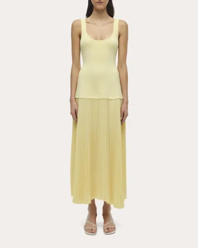 Simkhai Allana Sleeveless Drop-waist Combo Midi Dress In Yellow