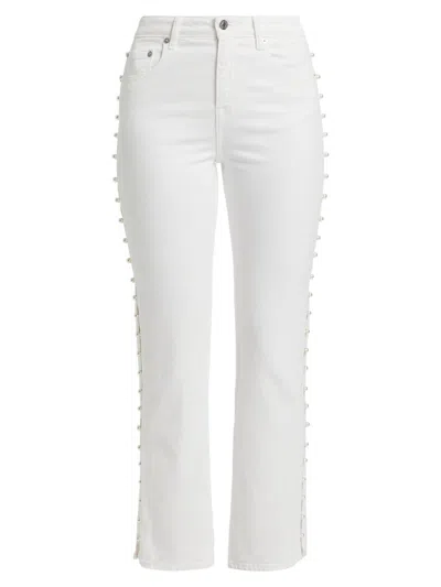 Simkhai Women's Amelia Pearl Embellished High-rise Jeans In White