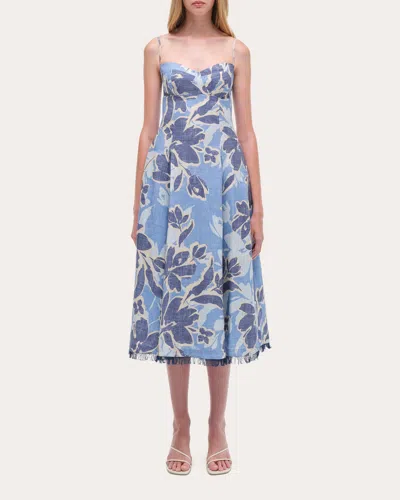 SIMKHAI WOMEN'S ANALISE FLORAL LINEN BUSTIER MIDI DRESS