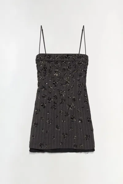 Simkhai Women's Anden Embellished Mini Dress In Charcoal Stripe In Gray