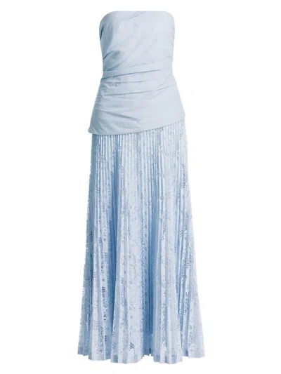 Simkhai Annalise Lace-panelled Strapless Maxi Dress In Blue