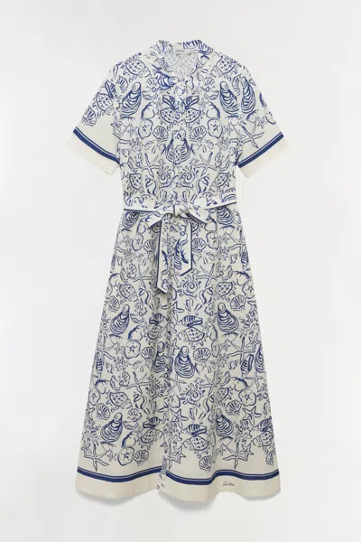 Simkhai Women's Audria Belted Linen Midi Dress In Blueberry Multi