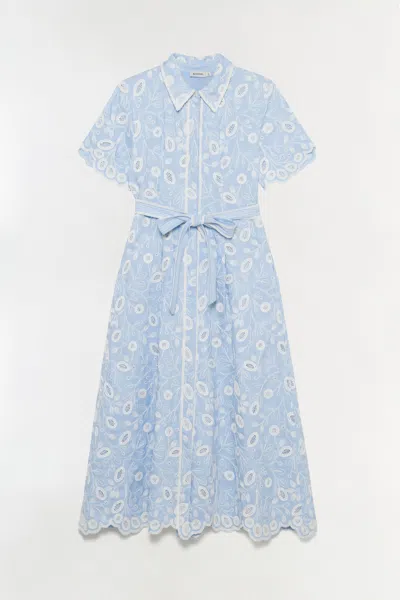 Simkhai Women's Audria Belted Linen Midi Dress In Tidepool Multi In Blue