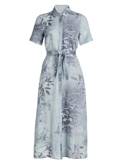 Simkhai Audria Floral Linen-blend Belted Midi Dress In Multicolor