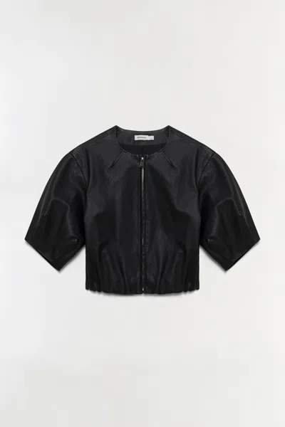 Simkhai Women's Austyn Short Sleeve Leather Jacket In Black