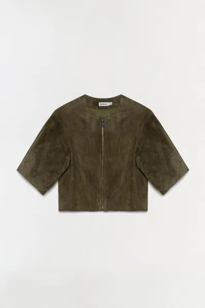 Simkhai Women's Austyn Short Sleeve Suede Jacket In Sea Turtle In Green