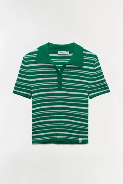 Simkhai Women's Averie Knit Polo Shirt In Kelly Green Stripe