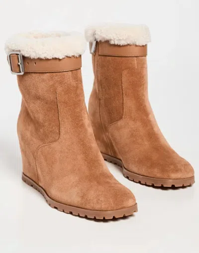 Simkhai Women's Avery Shearling Wedge Ankle Boot In Toffee In Brown