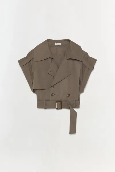 Simkhai Double-breasted Short-sleeved Top In Brown