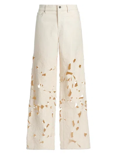 Simkhai Women's Betty Floral Cut Out Straight-leg Jeans In White