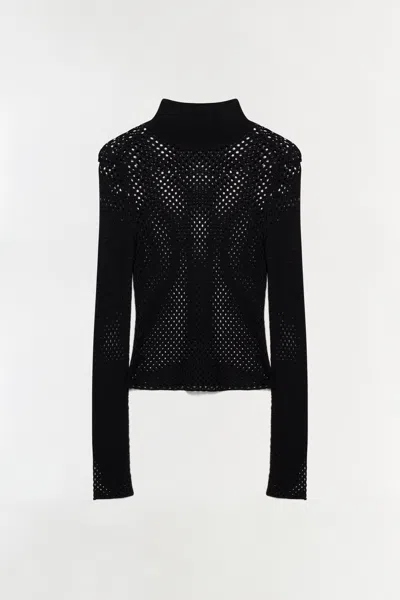 Simkhai Women's Bexley Mesh Knit Long Sleeve Top In Black