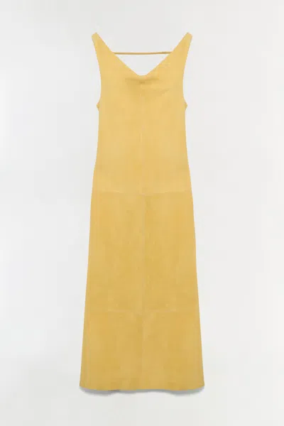 Simkhai Women's Bridger Suede Halter Midi Dress In Buttercream In Yellow